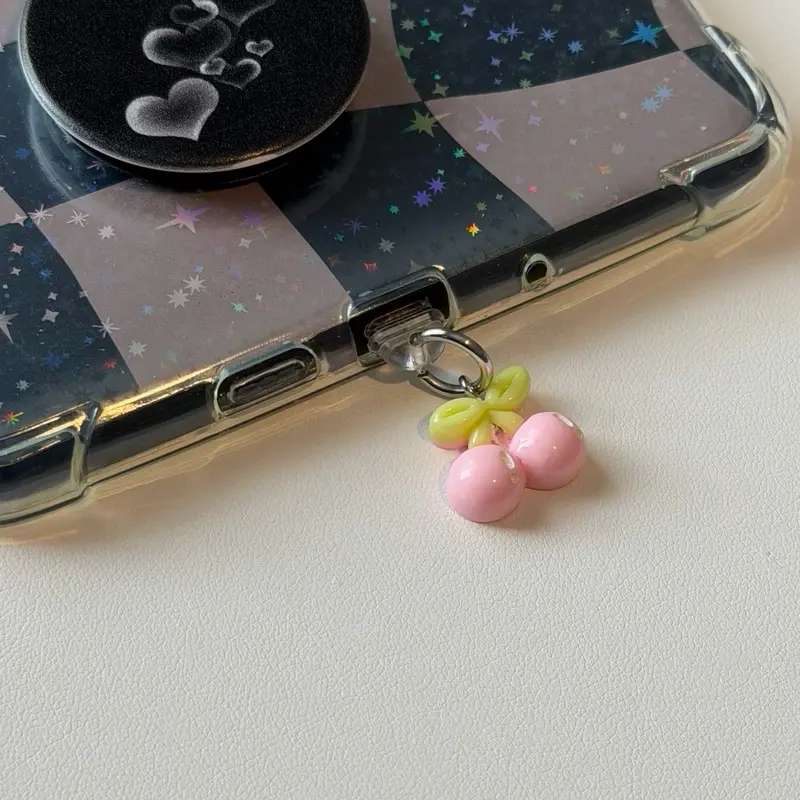 Dust Plug Pink Cherries Charm for USB-C Ports - Adorable Accessory for Your Device