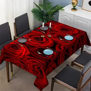 Red rose printed tablecloth, romantic European style decoration, suitable for table decoration, enhances home atmosphere, and pairs with tableware and candle holders for a more elegant and exquisite look.
