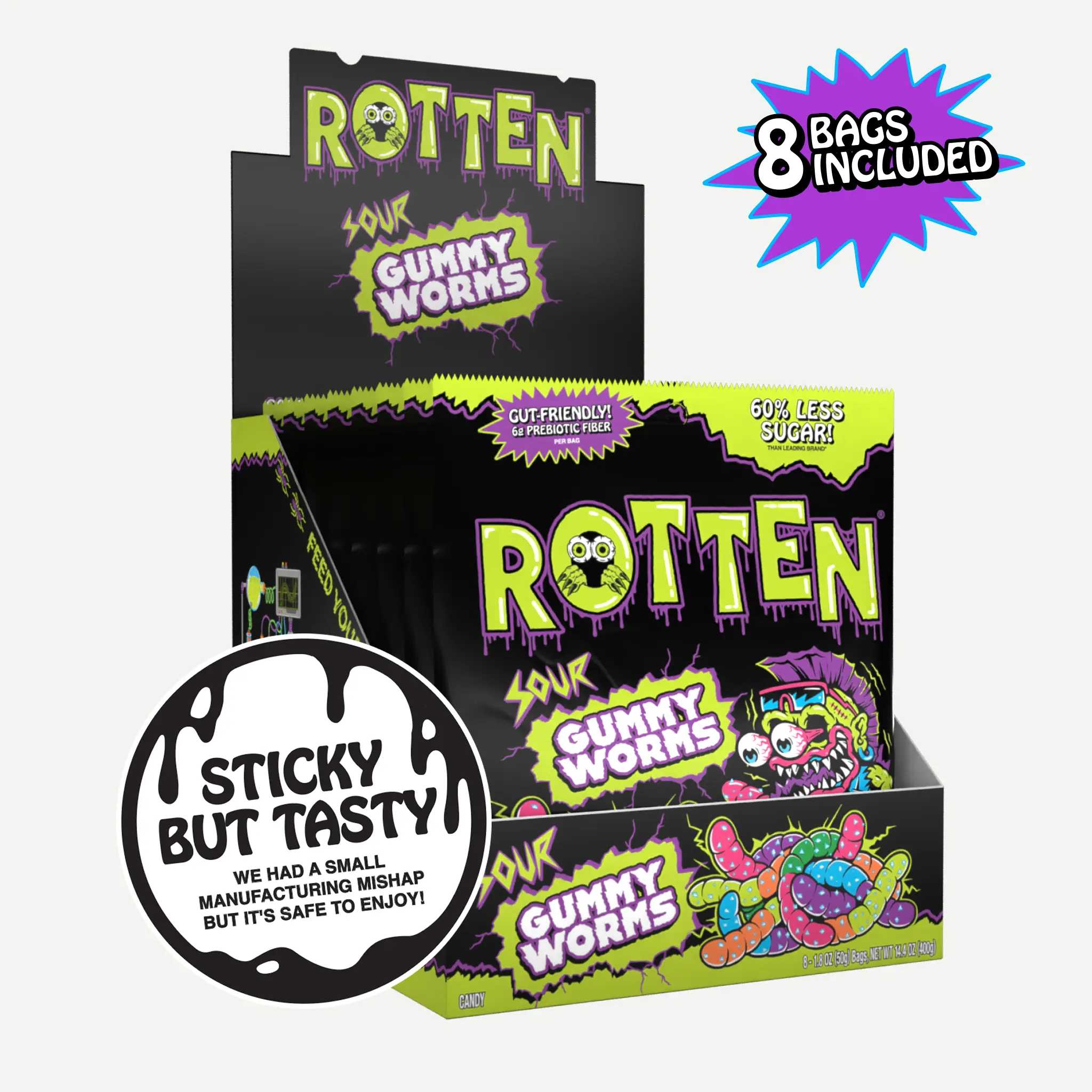 Rotten Candy Mutated Sour Worms - 8 BAGS INCLUDED - EXTRA STICKY Gummy ...