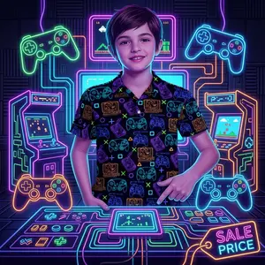 Boy's Funny Short Sleeve Polo Shirt - Button Down Casual Cotton Shirt for Youth Teen Comfortable Breathable Everyday Wear Perfect for School Playdates Leisure Activities Lightweight Soft Fabric Kids Clothing