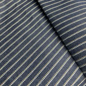100% Cotton Denim Indigo Blue Striped Pattern Fabric By The Yard