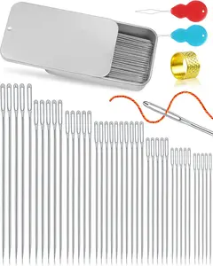 FIVEIZERO 80/40 PCS Premium Stainless Steel Sewing Needles, 7 Sizes Large Eye Sewing Sharp Needles, Leather Needle Embroidery Thread Needle with Threaders for Handsewing Art Crafts