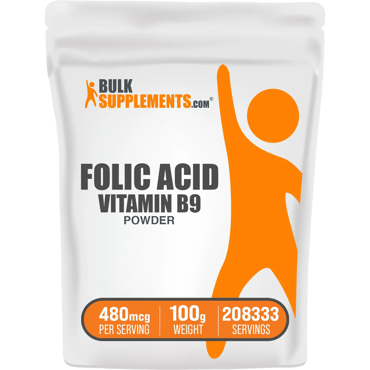 BulkSupplements Dietary Nutrient-Rich Folic Acid Vitamin B9 Powder - Skin Care Support, Healthy Hair - 100g, 480mcg per Serving