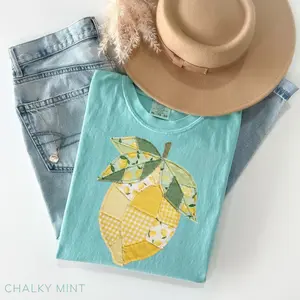 Comfort Colors Faux Quilted Patchwork Lemon Printed TShirt, Vintage Quilt Lemon, Lemon Floral Graphic Tee, Coquette Lemon Shirt, Summer T-shirt