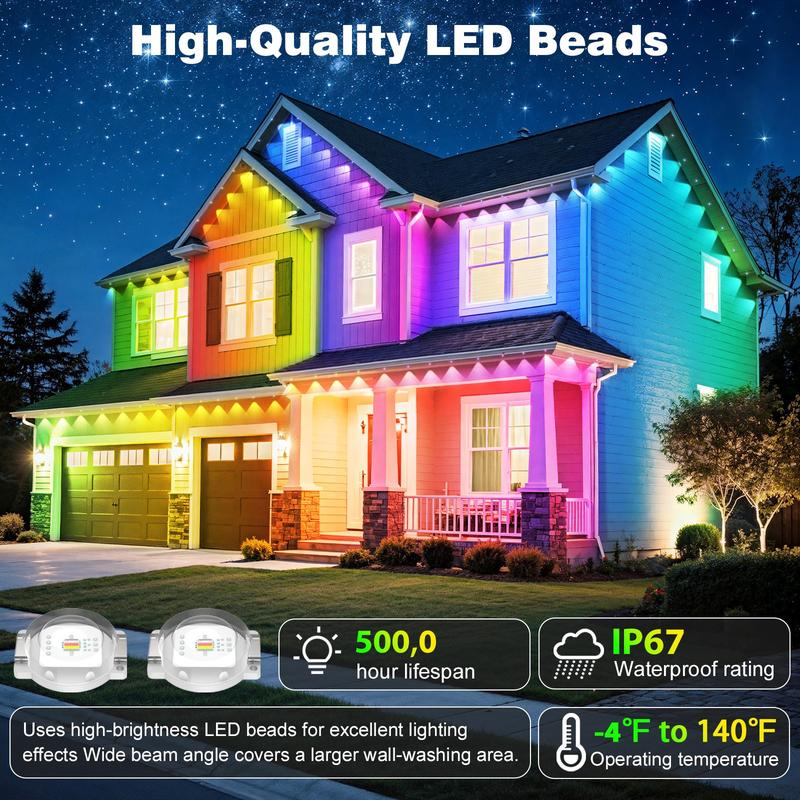 Permanent Outdoor Lights Waterproof with Smart App Control Remote,DIY Scene Modes,Music Sync hronization,Eaves Lights for Garden Decor,Deck,Christmas