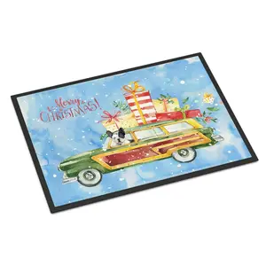 Carolines Treasures  24 x 36 in. Merry Christmas French Bulldog Indoor or Outdoor Mat, Felt, Fade-Proof, Home Decor Rugs, Christmas Scene