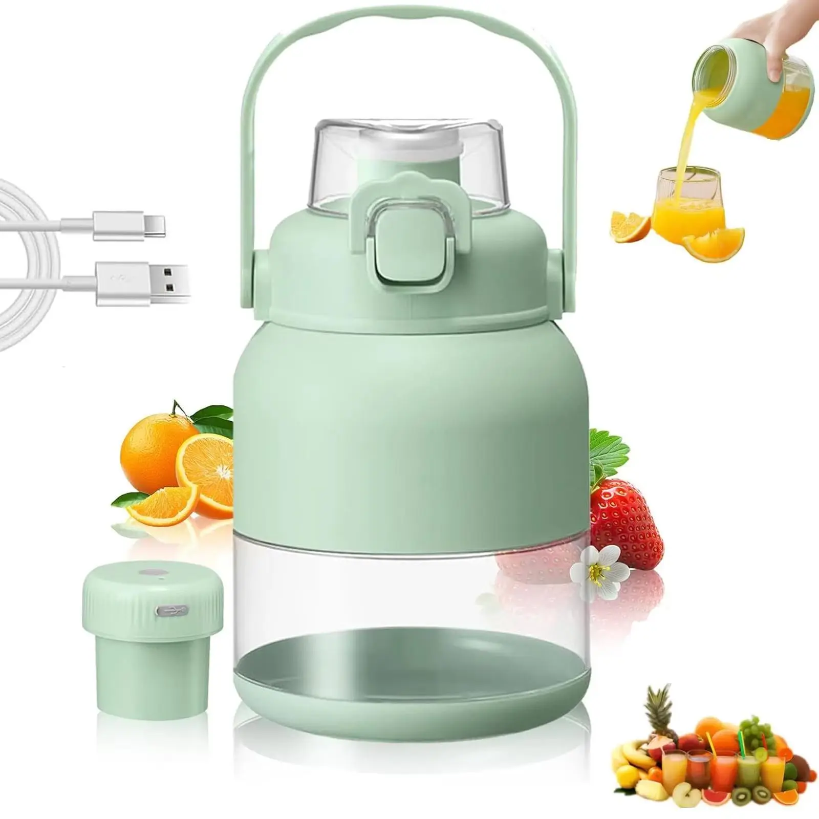 28 Oz USB Rechargeable Personal Blender Cup - Multifunctional Blender Machine, Electric Citrus Juicer with Straw & 2 Lids, On-The-Go Smoothies Tool