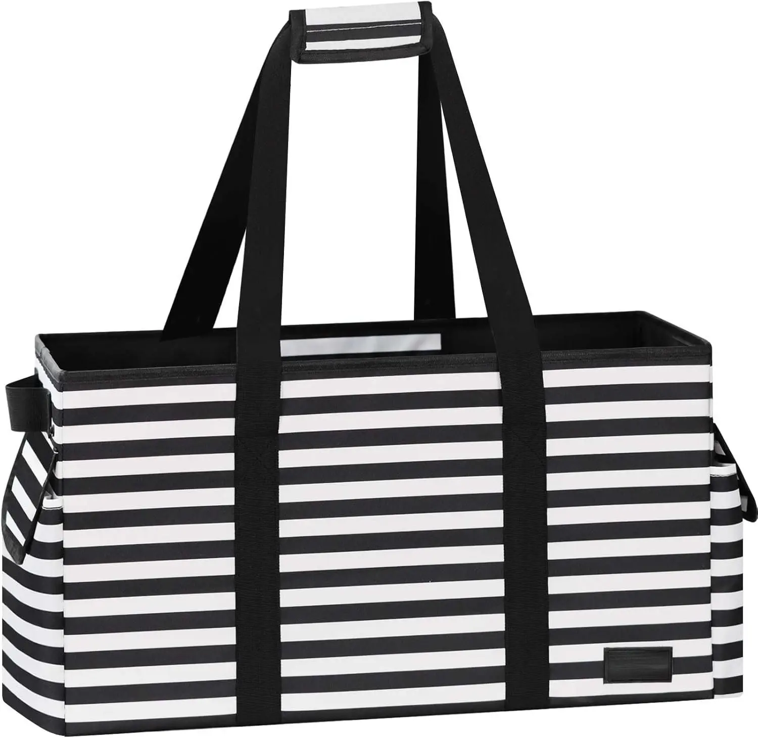 Standing  Utility Tote Bag with Hard Bottom & Hard Sides, Heavy Duty  Grocery Bags with Handles & 3 Pockets for Shopping, Picnics, Camping, Laundry, , Beach Tote Bag