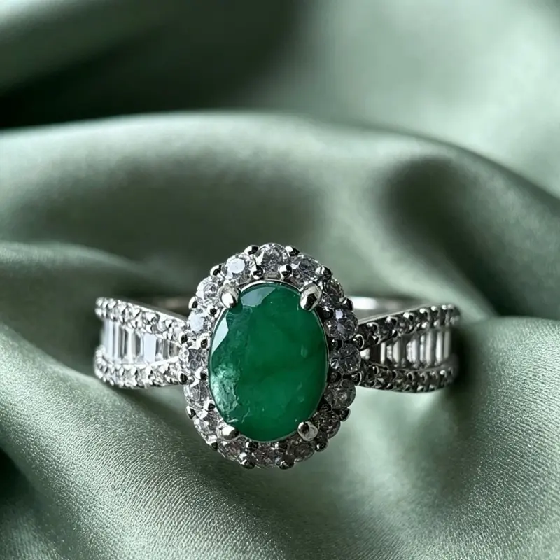<PingEast jewelry > Emerald ring303----925 sterling silver adjustable ‘Escaping Princess’ ring set with 5×6mm natural Colombian emerald, certificate included