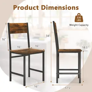 COSTWAY - Industrial Kitchen Side Chairs Set of 2 with Metal Legs and Slanted Back-Rustic Brown