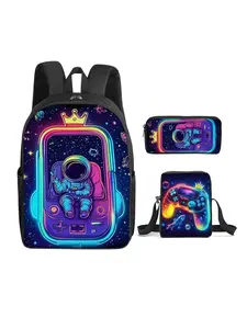 16-inch Astronaut Printed Backpack Three-piece Set (Single-layer Backpack + Mini Crossbody Bag + Single-layer Pencil Case)
