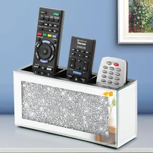 Mirrored Remote Control Holder with 3 Compartments for Wall, 3 Slots Silver Crushed  Remote Organizer, Decorative Storage Box for Living Room, Bedroom, Home Decor