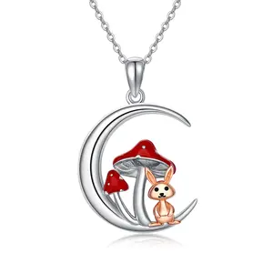 Mushroom Necklace Sterling Silver Moon Rabbit Pendant Necklace