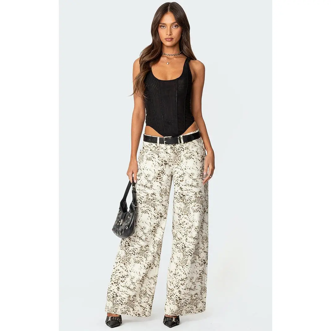 Edikted Women's Snow Leopard Low Rise Baggy Jeans