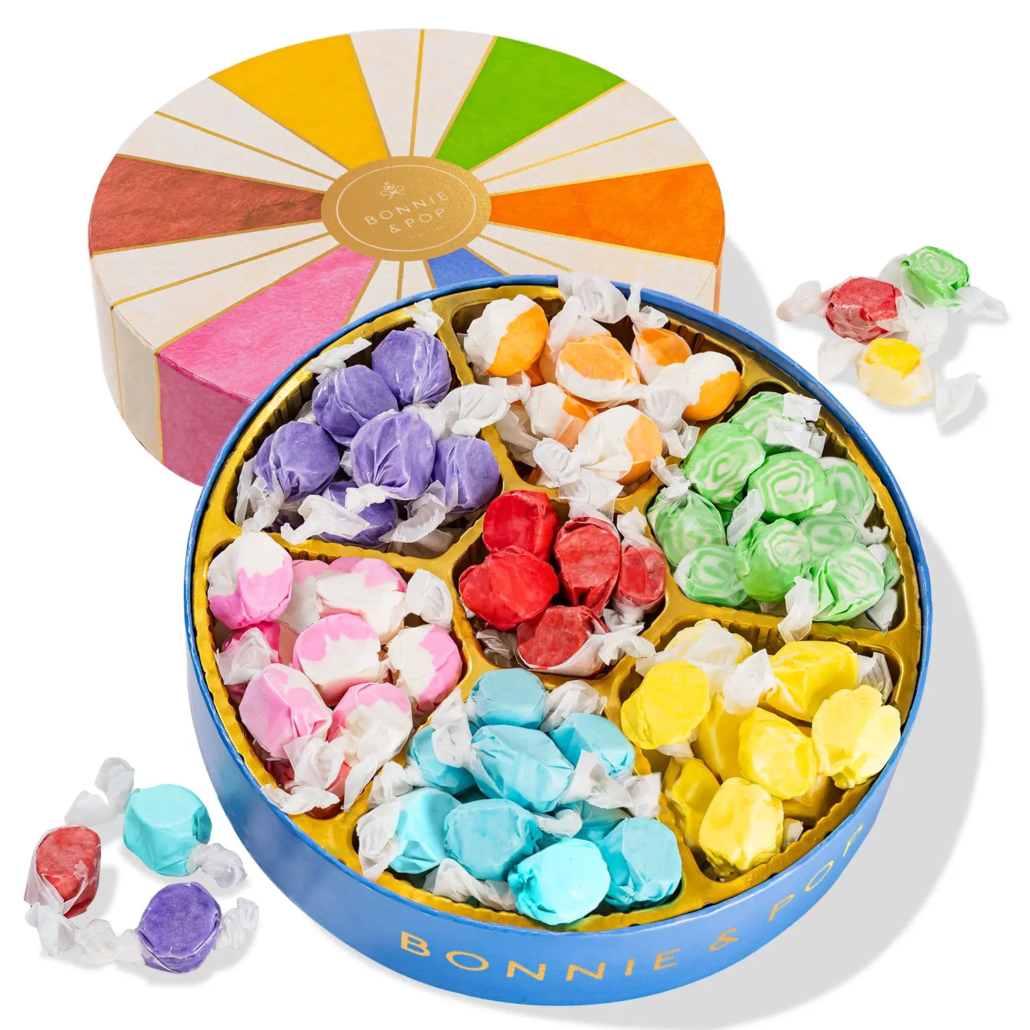 Summer Candy Gift with 4 Assorted Flavors | Beach Ball Salt Water Taffy Gift Box (4 Section)
