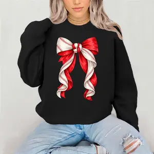 Baseball Stitch Knot Bow Crewneck Sweatshirt Gildan Everyday Style Super Soft Unisex Fit Streetwear Graphic Top warm Christmas Gift for her Womenswear Casual Printed Long Sleeved mama string cheese