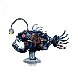 Mechanical Lantern Fish Building Block Model Assembly Ornament with Light Boys Toy Adult Difficulty