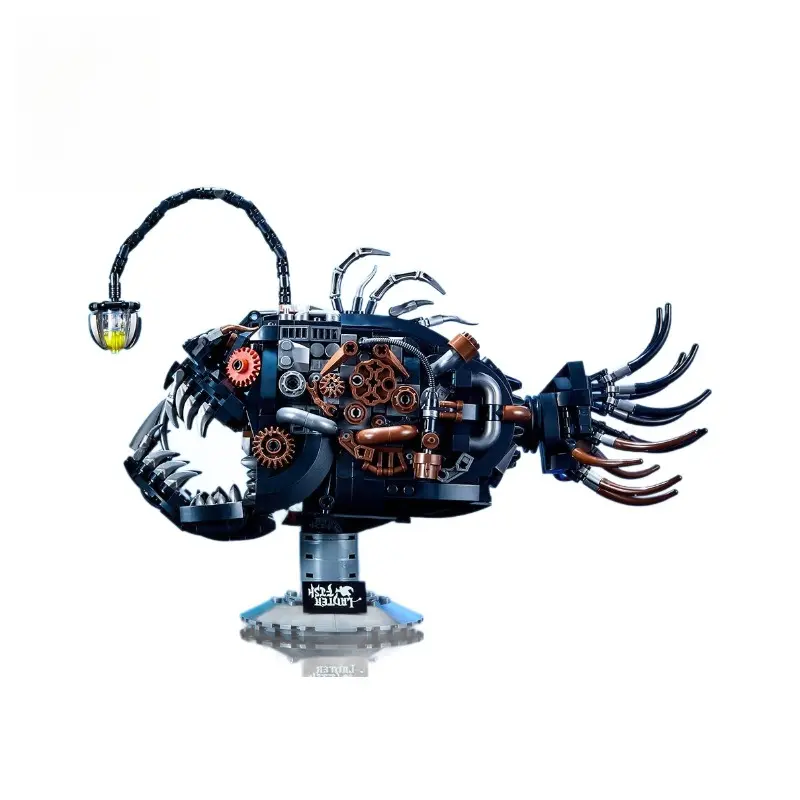 Mechanical Lantern Fish Building Block Model Assembly Ornament with Light Boys Toy Adult Difficulty