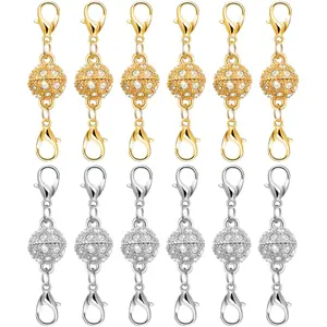 Magnetic Necklace Clasps & Closures Set (12 Pcs) - Gold/Silver Plating, Stainless Steel Charm + Jewelry Extender, Strong Magnet