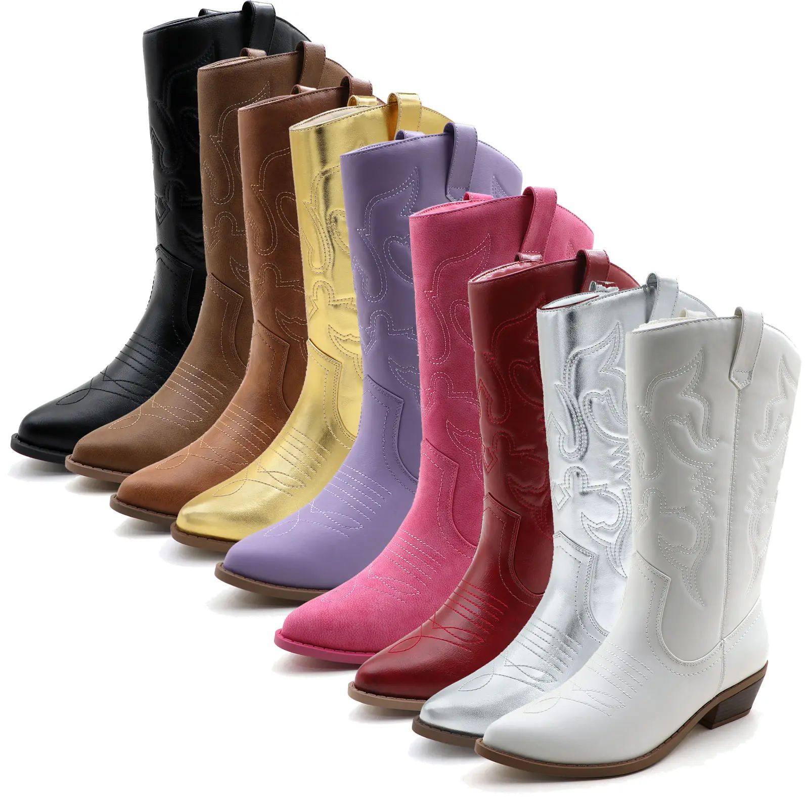 Women's Western Cowboy Mid-Calf Boots Vintage Cowgirl Boots with Embroidered PU Leather Pointed Toe Wide Women's Western Cowboy Mid-Calf Boots Vintage Cowgirl Boots with Embroidered PU Leather Pointed Toe Wide