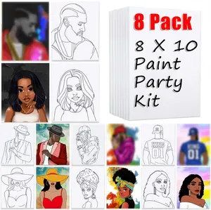 HAGUDAMU 8 Pack Pre Drawn Canvas for Painting 8x10 Stretched Outline Canvas for Sip and Paint Party Supplies Portable Creativity Acrylic Paint Markers