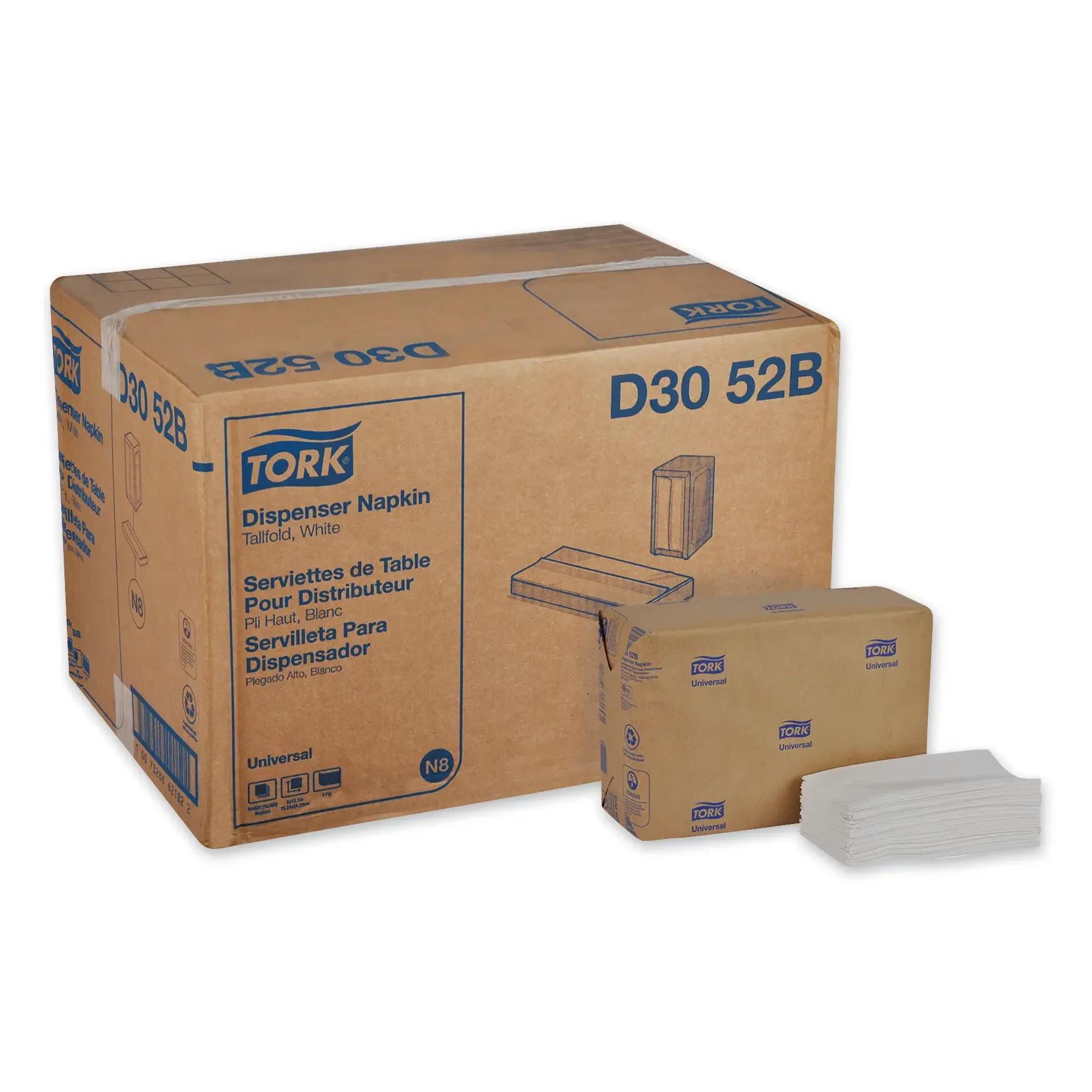 Tork Universal Tall-Fold Dispenser Napkins, 1-Ply, 6" x 13.5", White, 10000/Carton