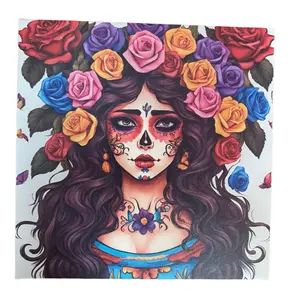 Beautiful Wall Art Catrina Canvas Painting 12X12 Colorful Decor