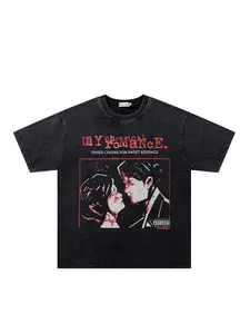 American Vintage Street Style Heavy Wash Tie-Dye Retro Chemical Romance T-Shirt, Unisex Summer Casual Fashion Short Sleeve Tee