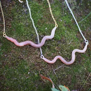 Wavy Worm Necklace handmade realistic plastic earthworm unique statment jewelry by taxisquirmy for alt baddies
