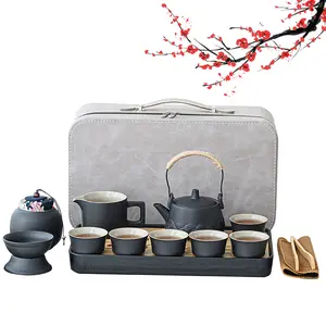 Elegant Handle Teapot Set,Chinese Gongfu Tea Set, Complete Ceramic Tea Brewing Set with Matching Cups,Ceramic Kungfu Tea Sets with Teapot, Tea Cups, and Tray for Traditional or Modern for Tea Lover for Home, Outdoor, or Office Tea Party