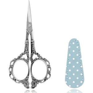 4.5inch Sewing Embroidery  Craft Scissor with Leather Case  Tip Stainless Steel  Shear for Office  Sewing Supplies Cross Stitch Needlework DIY Antique Pewter