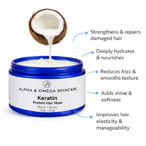 Alpha & Omega Skincare Keratin Protein Hair Mask Strengthening Repair Smoothness Shine for Healthy Hair 8 oz