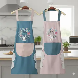 Cute Rabbit Ear Kitchen Apron, Waterproof Cooking Bib for Adults & Kids, Baking BBQ Grilling Dishwashing Protective Smock