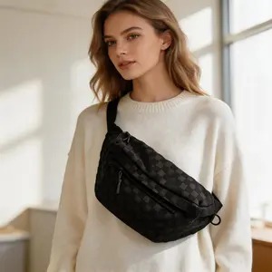 Women’s Summer Plaid Fanny Pack – Checkered Belt Bag with Zipper, Large Capacity Casual Waist Bag Beige, Versatile Commuter Bum Bag for Daily Gift