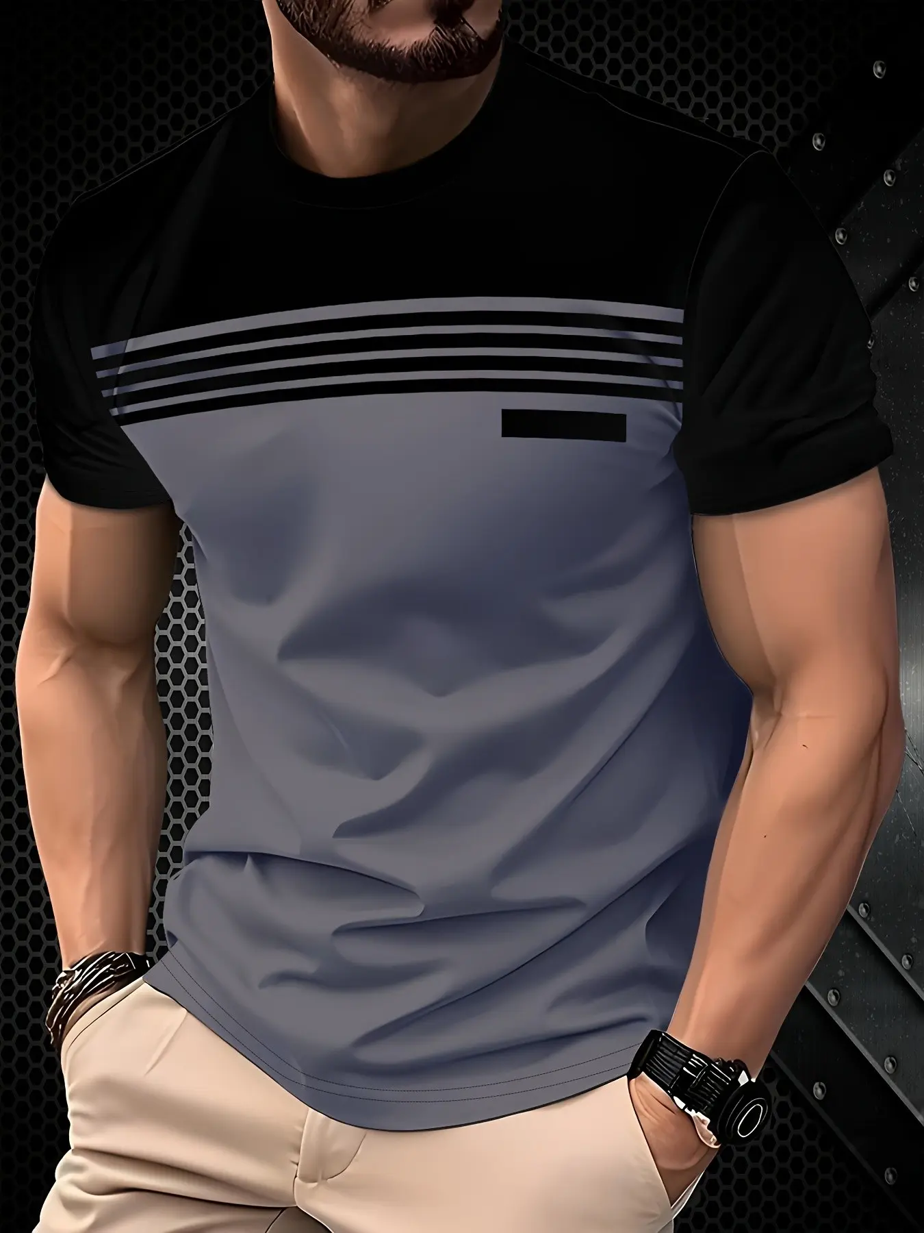 Men's Fashion Colorblock Short Sleeve T-Shirt, Slim Fit Casual Sports Top, Summer Trendy Versatile Wear, Graphic Design, Running Training Top, Casual Running Tops, All Seasons