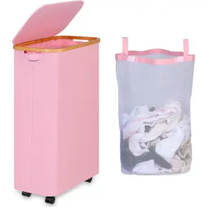 75L Laundry Basket with Wheels,Clothes Hamper for Laundry,Laundry Hamper with Lid and Inner Bag, for Laundry Room, Bedroom, Dormitory Storage,Pink