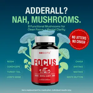 GoBiotix Focus Mushroom Complex – Nootropic Brain Booster with Lion’s Mane, Reishi, Chaga, Cordyceps & More – Boost Memory, Focus, Energy & Immunity – 90 Vegan Capsules Natural Supplements