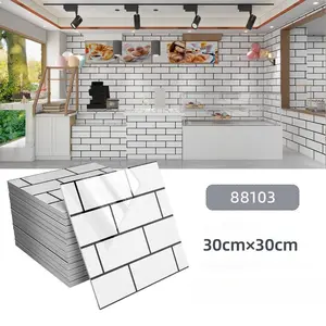 40pcs Tile Pattern Wallpaper, Self-Adhesive Marble Brick Wall Stickers, Living Room Background, Kitchen Wall Covering, Waterproof Bathroom Wallpaper