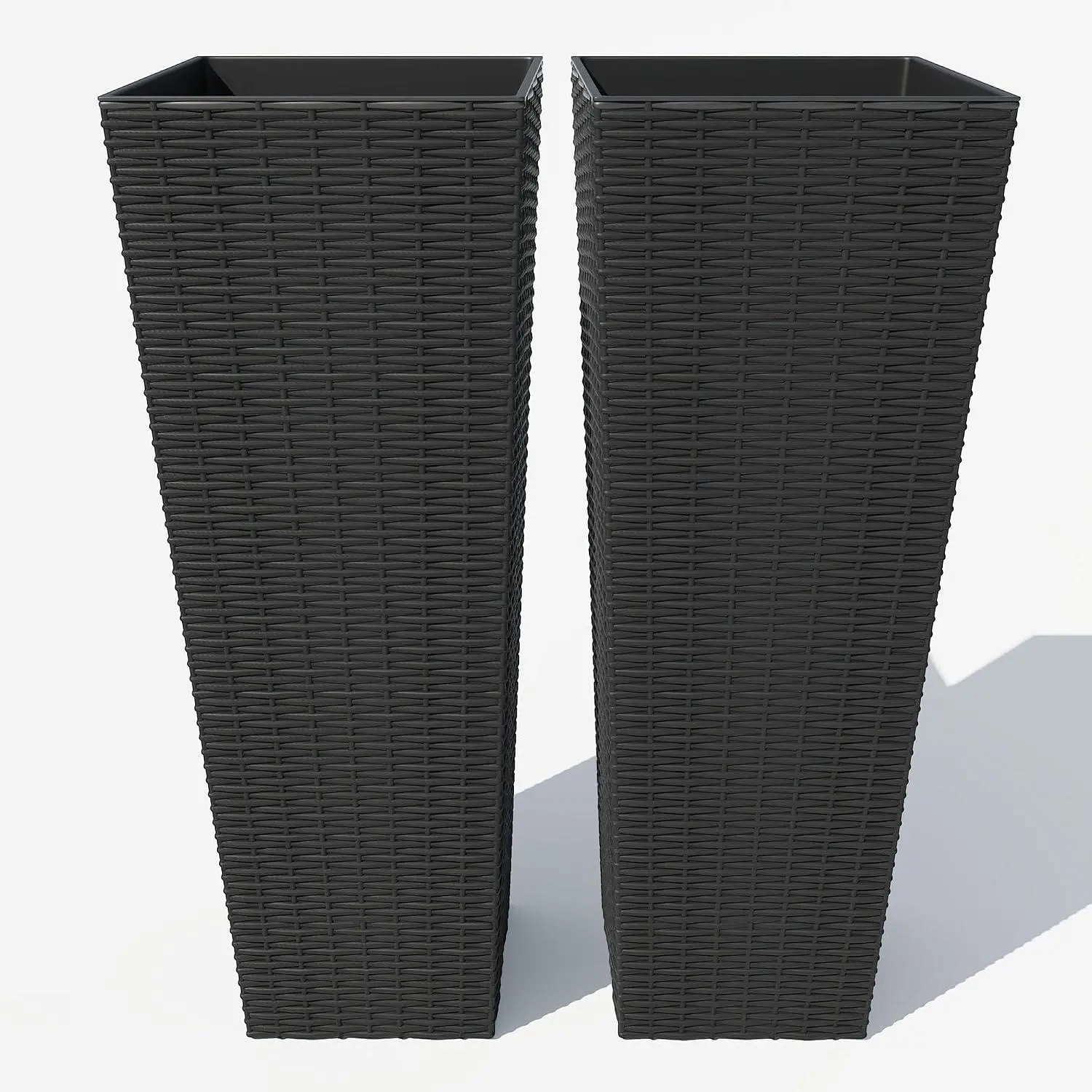 GARVEE Set of 2 Tall Planters for Outdoor Plants, 32 in Decorative Planter Pots with 4 Drainage Holes, Large Tall Planter for Indoor or Outdoor Front Porch for Patio, Backyard, Home Garden, Black