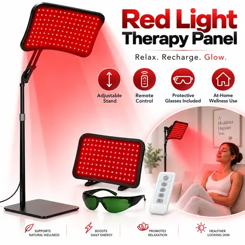 Red Light Therapy Panel Massage Device - Therapeutic At-Home Health Solution for Neck Pain Relief & Relaxation, Infrared Lamp with Detachable Stand for Face, Body Sessions, Personal Care Appliance