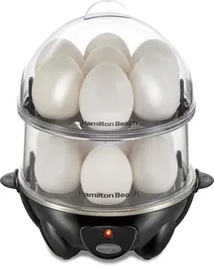Hamilton Beach 3-in-1 Electric Egg Cooker for Hard Boiled Eggs Poacher Omelet Maker & Vegetable Steamer Holds 14 Black Perfect Eggs Every Time