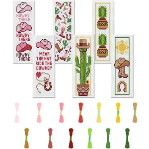 Western Cowboy Theme Cross Stitch Bookmark, 6 Counts/set DIY Cross Stitch Kit, DIY Handmade Cross Stitch Set for Beginners