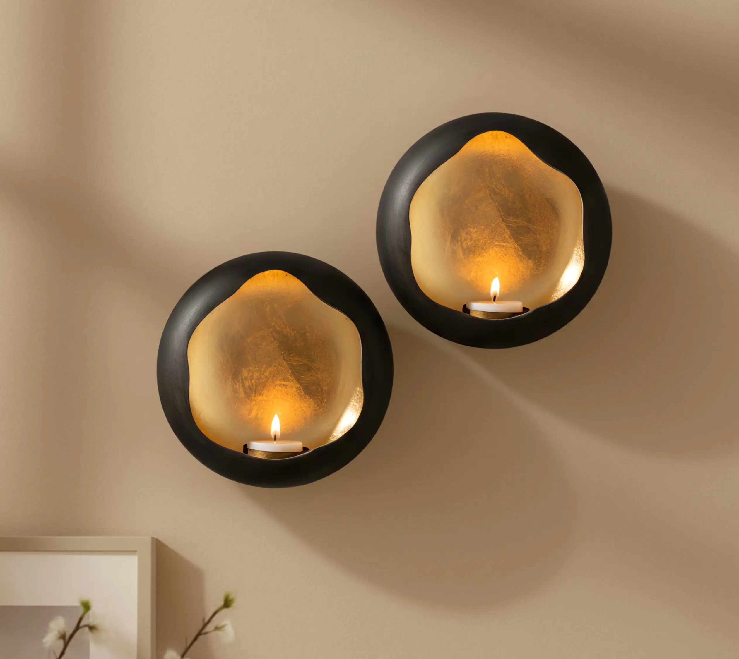 Solara Candle Wall Sconces Set of 2 | Hand-Hammered Iron Wall Candle Holders | Antique Nickel Candle Wall Sconces for Home Decor