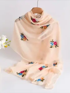 Floral Print Long Scarf, Fashionable Soft Comfortable Shawl for Women, Casual Versatile Modesty Head Scarf for All Seasons, Summer, Pashmina Turban Hijab