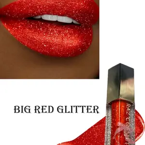 Big Red Glitter Lipgloss - Red Lipstick with Glitter Finish in Clear Tube - Makeup
