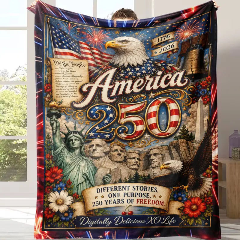America250 Freedom Celebration Flannel Throw Blanket - American Patriotic Design (1776-2026 Eagle, Statue of Liberty Print), Ultra Soft Plush Fleece, Anti-Pilling Lightweight, for Sofa/Bed, Fourth of July Gift for Patriots, American Patriotic Design Blank