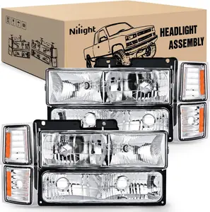 Nilight Headlight Assembly Compatible with 1994 1995 1996 1997 1998 Chevy Silverado Tahoe Suburban C10 C/K 1500 2500 3500 Replacement Headlamp Chrome Housing Amber Reflector Bumper Corner Lamp switchback leds v8 raptor driver side