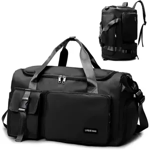 Gym Duffle Bag for Women Men, Sports Backpack with Wet & Shoe Compartment, Fitness Overnight Weekender Bag for Yoga, Swim, Travel (Style B, Black)