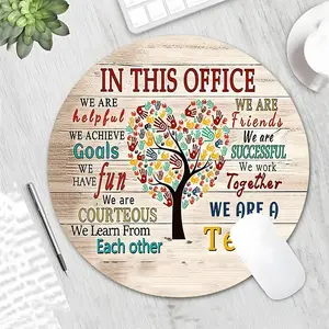 Motivational Life Tree Design Round Gaming Mouse Pad, Non Slip Mousepad, Office Inspirational Quote, Desktop Accessory, Desk Accessories, Non-Slip Rubber Base with Stitched Edge, Small Size, Ideal Gift