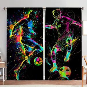 Soccer Player Pattern Door Curtain, 1 Set Colorful Soccer Themed Door Curtain, Home Decor for Living Room Bedroom, Room Decor, Home Decor, Home Decoration Curtain